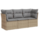 vidaXL Set Divano da Giardino 3 pz con Cuscini Beige in Polyrattan