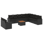 vidaXL Set Divani da Giardino 11 pz con Cuscini in Polyrattan Nero