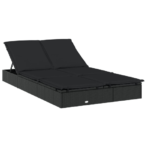vidaXL Lettino Doppio Tetto Rotondo Nero 211x112x140 cm in Polyrattan