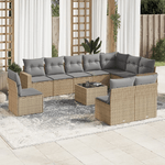 vidaXL Set Divani da Giardino 11 pz con Cuscini Beige in Polyrattan