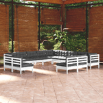 vidaXL Set Divani da Giardino 13 pz con Cuscini Bianchi Legno di Pino