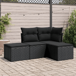 vidaXL Set Divani da Giardino 4 pz con Cuscini Nero in Polyrattan