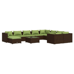 Set Divani da Giardino 11 pz con Cuscini in Polyrattan Marrone