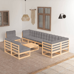 vidaXL Set Divani da Giardino 10 pz con Cuscini Legno Massello di Pino