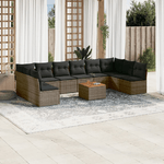 vidaXL Set Divani da Giardino 11 pz con Cuscini in Polyrattan Grigio