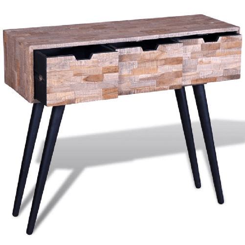 vidaXL Tavolo Consolle con 3 Cassetti in Legno di Recupero di Teak