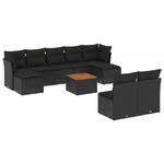 vidaXL Set Divani da Giardino 10pz con Cuscini in Polyrattan Nero