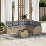 vidaXL Set Divani da Giardino 7 pz con Cuscini Beige in Polyrattan