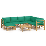 Set Salotto da Giardino 8pz con Cuscini Verdi Bambù