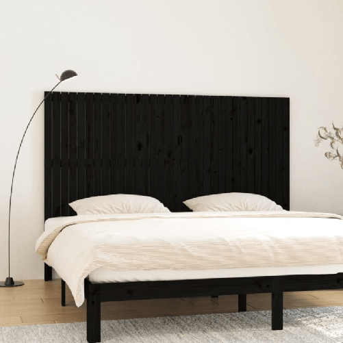 vidaXL Testiera da Parete Nera 204x3x110 cm in Legno Massello di Pino