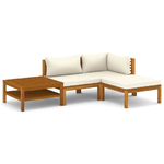 vidaXL Set Divani da Giardino 4 pz con Cuscini Crema in Legno Acacia