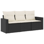 vidaXL Set Divani da Giardino 3 pz con Cuscini in Polyrattan Nero