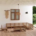 Set Divani da Giardino 10 pz Marrone Miele in Massello di Pino