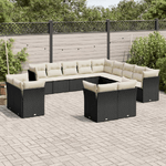 vidaXL Set Divani da Giardino 13pz con Cuscini Nero in Polyrattan