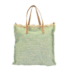 Vacchetti Borsa tessuto verde azzurro con manici noce cm48h50/70x1