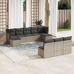 vidaXL Set Divano da Giardino 10 pz con Cuscini Grigio in Polyrattan