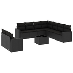 vidaXL Set Divani da Giardino 10pz con Cuscini in Polyrattan Nero