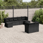 vidaXL Set Divani da Giardino 9 pz con Cuscini Nero in Polyrattan