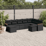 vidaXL Set Divani da Giardino 9 pz con Cuscini Nero in Polyrattan