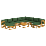 vidaXL Set Salotto da Giardino 11pz con Cuscini Verdi Legno Massello