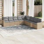 vidaXL Set Divano da Giardino 9 pz con Cuscini Beige in Polyrattan