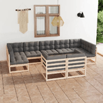 vidaXL Set Divani da Giardino 9 pz con Cuscini Legno Massello di Pino