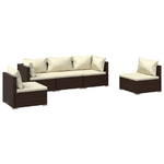 vidaXL Set Divani da Giardino 5 pz con Cuscini in Polyrattan Marrone