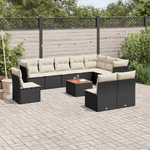 vidaXL Set Divani da Giardino 11 pz con Cuscini in Polyrattan Nero