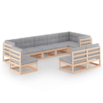 vidaXL Set Divani da Giardino 9 pz con Cuscini Legno Massello di Pino