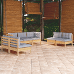 vidaXL Set Divani da Giardino 7 pz con Cuscini Grigi Massello di Pino