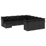 vidaXL Set Divani da Giardino 12 pz con Cuscini Nero in Polyrattan