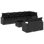 vidaXL Set Divani da Giardino 9 pz con Cuscini Nero in Polyrattan