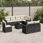 vidaXL Set Divani da Giardino 9 pz con Cuscini Nero in Polyrattan