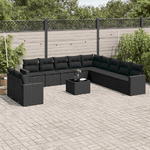 vidaXL Set Divani da Giardino 12 pz con Cuscini Nero in Polyrattan