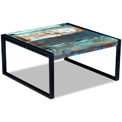 Tavolino da Caffè in Legno Massello Anticato 80x80x40 cm