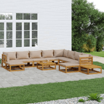 vidaXL Set Salotto da Giardino 12pz con Cuscini Tortora Legno Massello