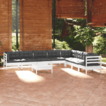 vidaXL Set Divani da Giardino 9 pz con Cuscini Bianchi Legno di Pino