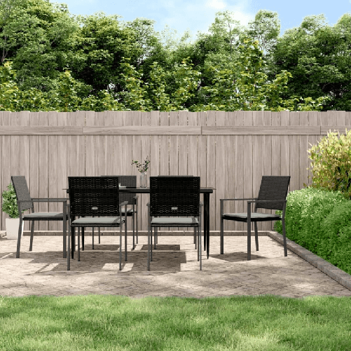 Set Pranzo da Giardino 7 pz con Cuscini in Polyrattan e Acciaio
