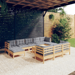 vidaXL Set Divani da Giardino 11 pz con Cuscini Grigi Massello di Pino