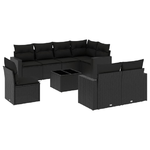 vidaXL Set Divani da Giardino 9 pz con Cuscini Nero in Polyrattan