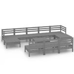 vidaXL Set Salotto da Giardino 11 pz Grigio in Legno Massello di Pino