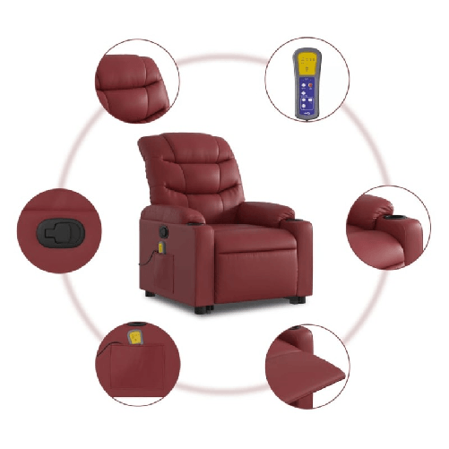 vidaXL Poltrona Alzapersone Massaggi Reclinabile Rosso Vino Similpelle