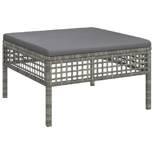 vidaXL Poggiapiedi da Giardino con Cuscino in Polyrattan Grigio