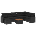 vidaXL Set Divani da Giardino 9 pz con Cuscini Nero in Polyrattan