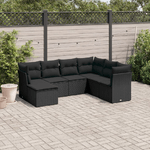 vidaXL Set Divani da Giardino con Cuscini 7pz Nero Polyrattan