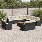 vidaXL Set Divani da Giardino 14pz con Cuscini in Polyrattan Nero