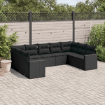 vidaXL Set Divani da Giardino 9 pz con Cuscini Nero in Polyrattan