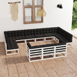 vidaXL Set Divani da Giardino 13pz con Cuscini Massello di Pino Bianco