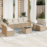 vidaXL Set Divano da Giardino 9 pz con Cuscini Beige in Polyrattan