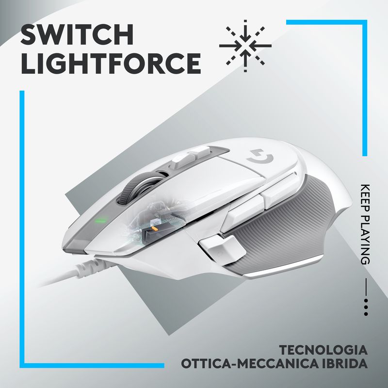 Logitech-G-G502-X-Mouse-Gaming-Cablato-Switch-Principali-Ottico-Meccanici-Ibridi-LIGHTFORCE-Bianco